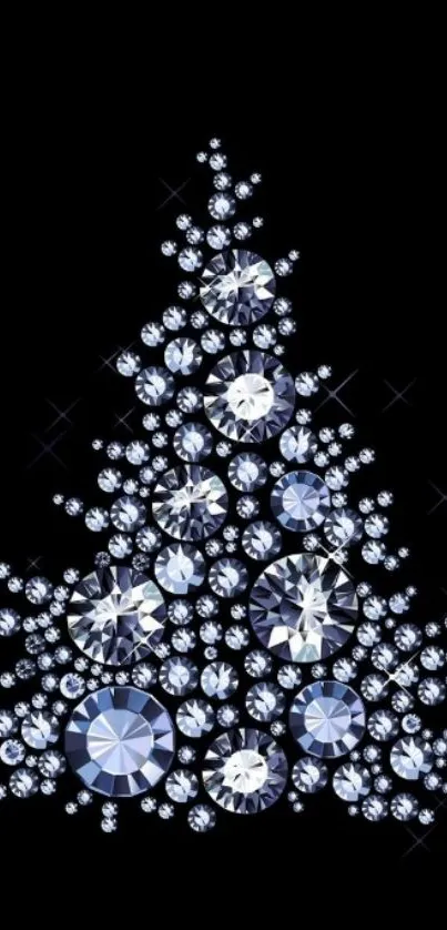 Sparkling diamond tree on black background wallpaper.