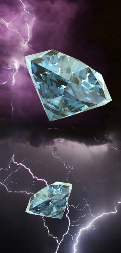 Diamonds against a lightning storm background on mobile wallpaper.