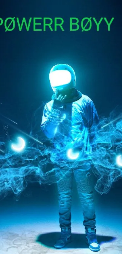 Vibrant digital art of glowing astronaut with cosmic background.