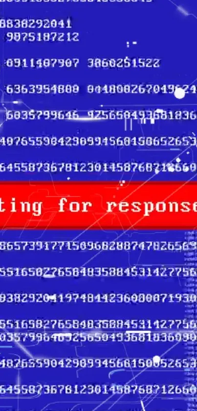 Blue digital matrix wallpaper with a red alert message.