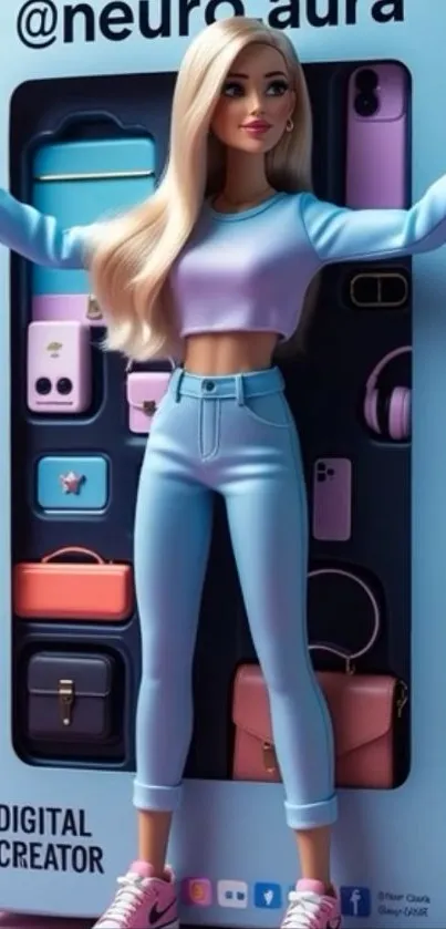 Digital creator figure in a pastel-themed box with accessories.