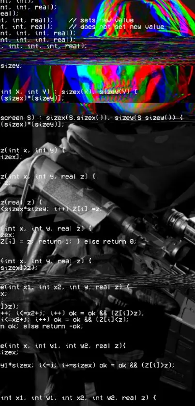 Mobile wallpaper with digital glitch effect on soldier image.