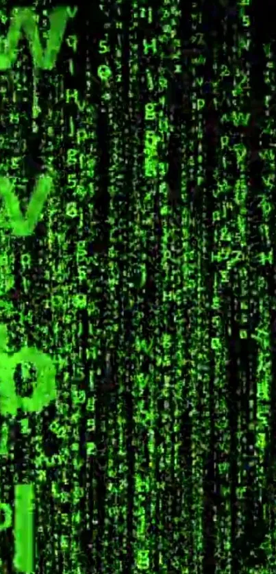 Glowing green matrix code digital wallpaper for phones.