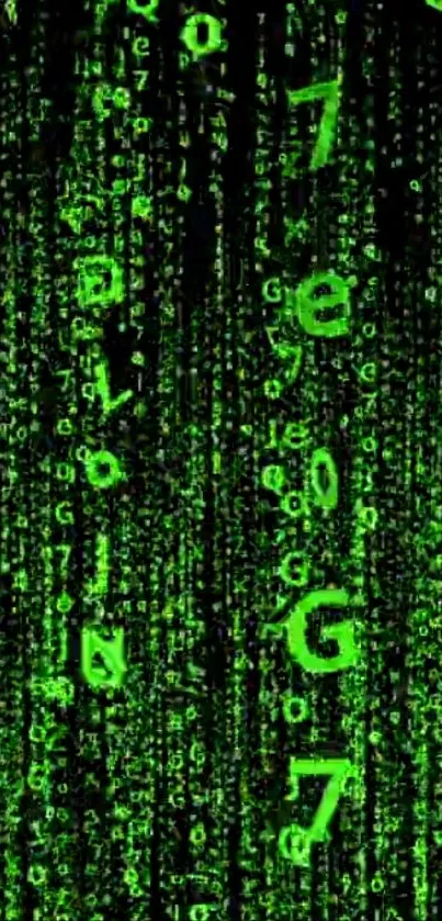 Green digital Matrix code wallpaper for mobile.