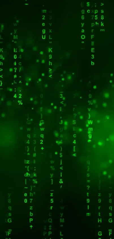 Green digital matrix code wallpaper for mobile devices.