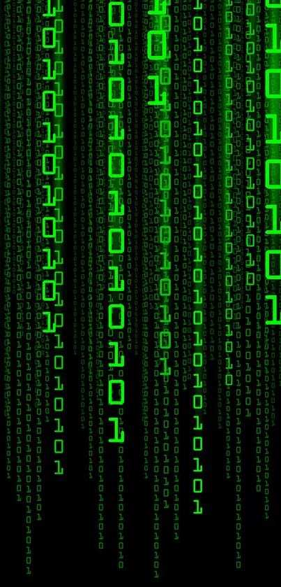 Matrix-inspired green code wallpaper for mobile screen.