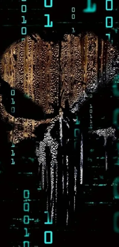 Digital skull with binary code on black background