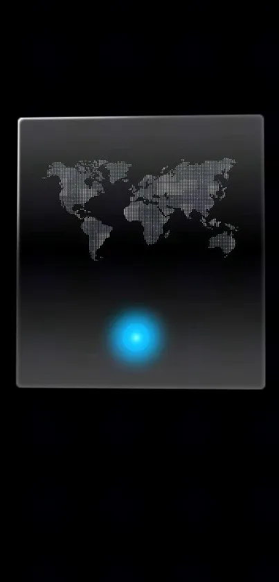 Luminous digital world map on black wallpaper with glowing blue light.