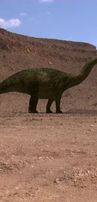 Dinosaur roaming in a vast desert under a clear sky.