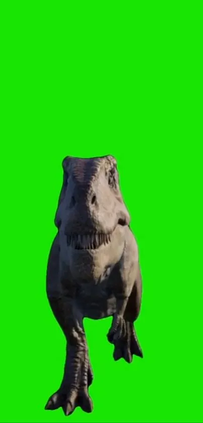 Dinosaur on a vibrant green background mobile wallpaper.