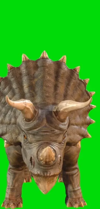 Triceratops dinosaur on bright green background wallpaper.