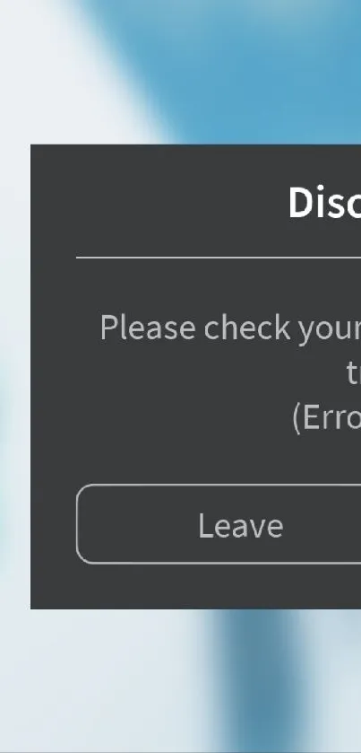Dark-themed wallpaper with error message overlay and a sleek design style.