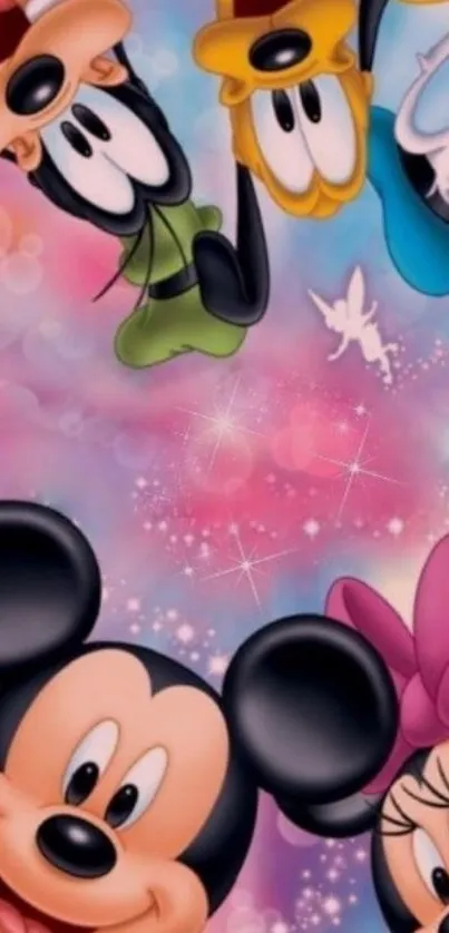 Colorful Disney characters wallpaper featuring beloved cartoon figures.