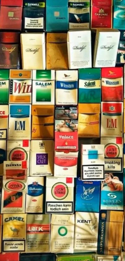 Colorful mobile wallpaper with cigarette pack collection.