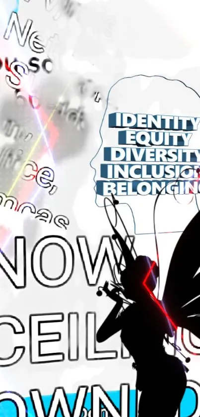 Artistic silhouette with diversity and inclusion text design.