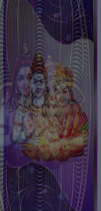 Divine abstract wallpaper with purple tones and spiritual figures.