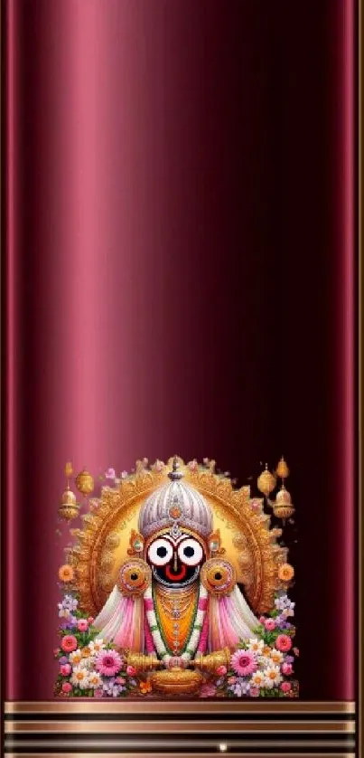 Jagannath abstract design mobile wallpaper with burgundy background.