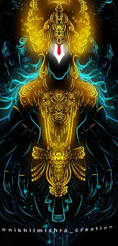 Divine neon art wallpaper with yellow and blue abstract design.