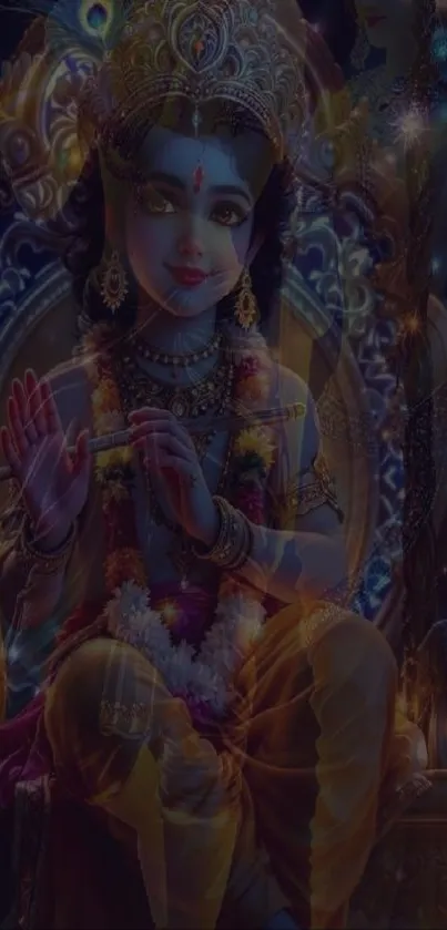 Vibrant artwork of a serene Hindu deity with intricate details.