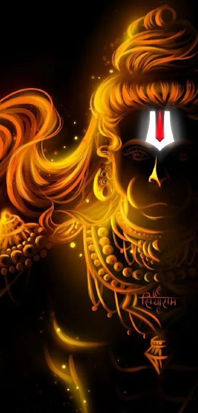 Shiva depicted in vibrant orange hues on a mystical mobile wallpaper.