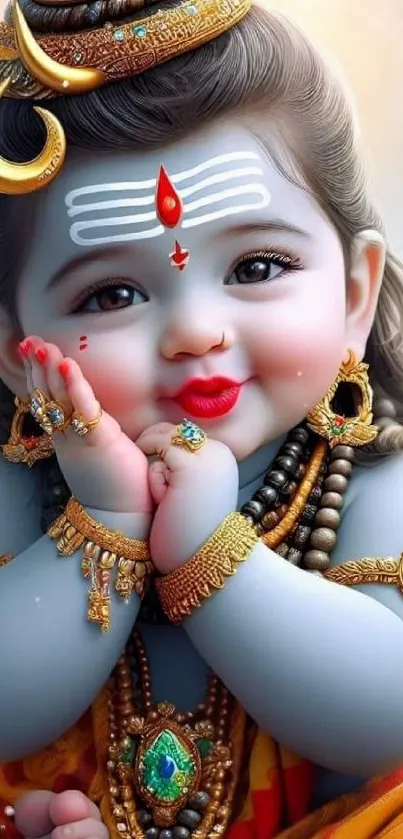 Divine baby art in colorful attire on mobile wallpaper.