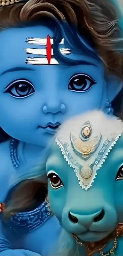 Divine baby avatar with mystical blue hues and symbolism in mobile wallpaper.