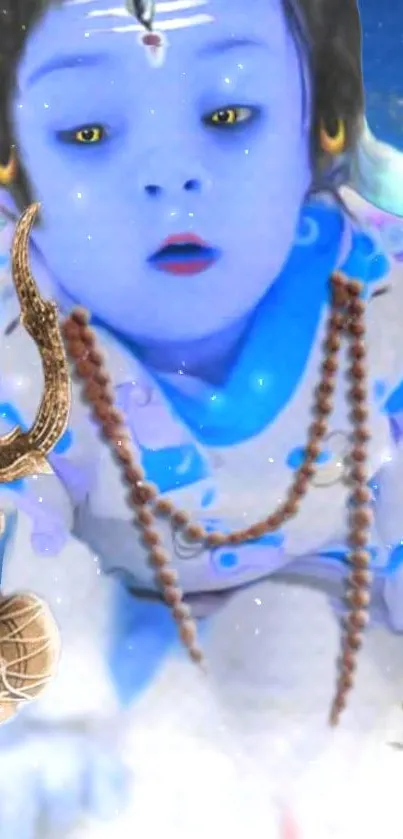 Divine baby in blue with spiritual elements.