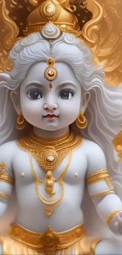 Divine baby god wallpaper with gold details.