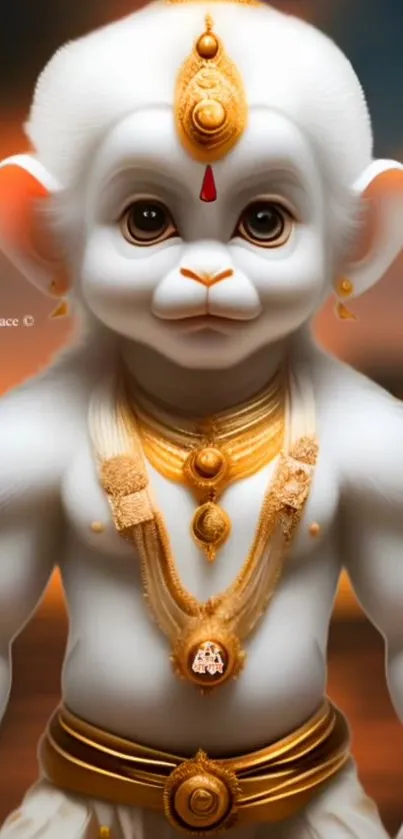 Beautiful artistic depiction of Baby Hanuman adorned with golden ornaments.