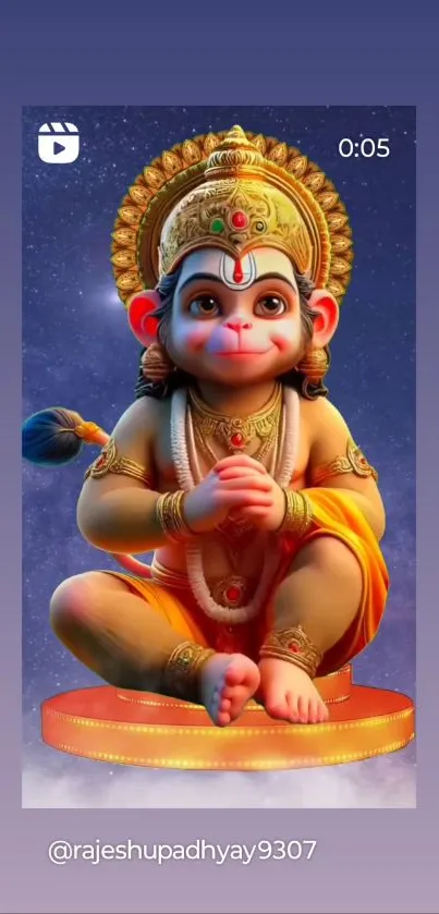 Colorful Baby Hanuman sitting in meditation pose.