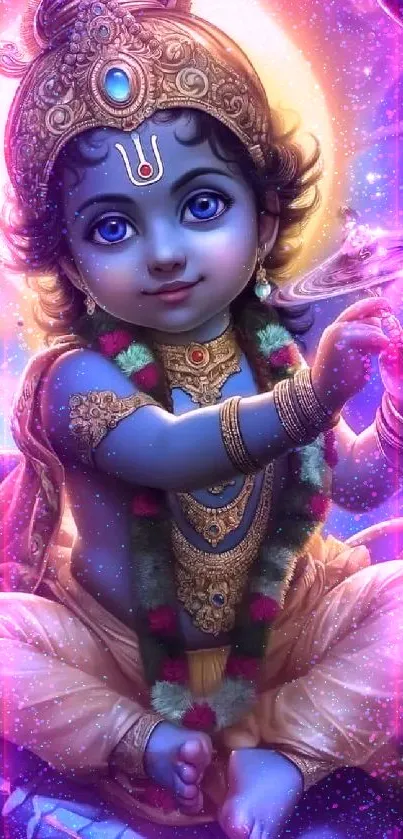 Colorful Baby Krishna artwork, divine and mystical.