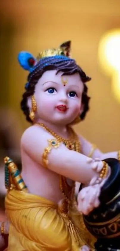 Mobile wallpaper of Baby Krishna with a vibrant, divine aesthetic.