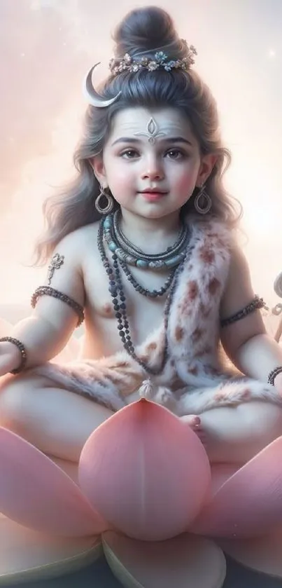 Divine baby sitting on a lotus with soft pastel colors.