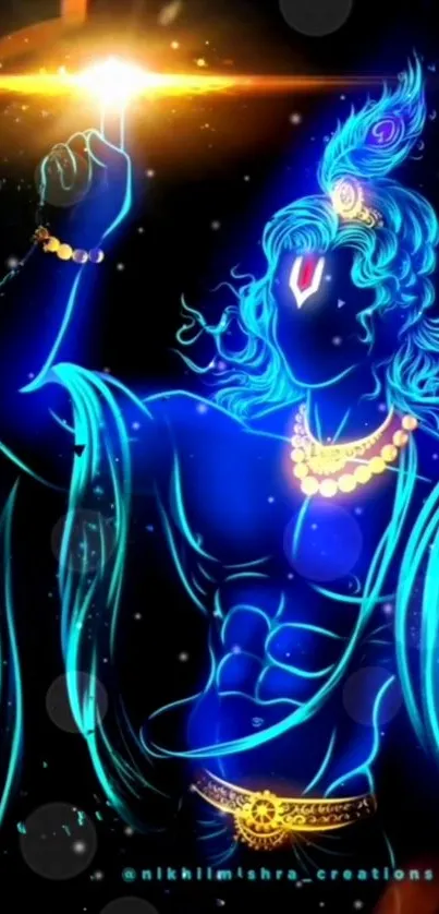 Blue divine figure in vibrant art wallpaper.