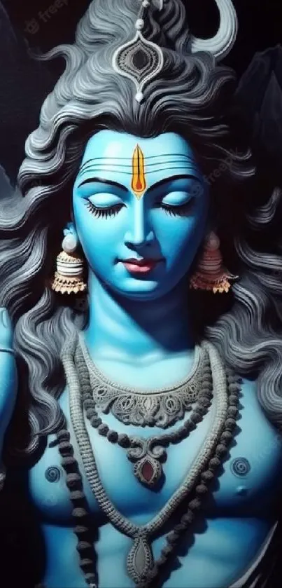 Blue divine deity with elaborate jewelry and peaceful expression.