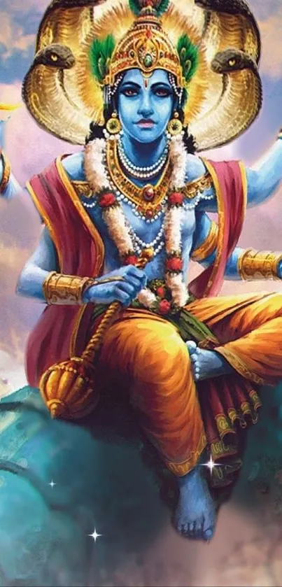 A vibrant wallpaper of a blue deity with spiritual elements.