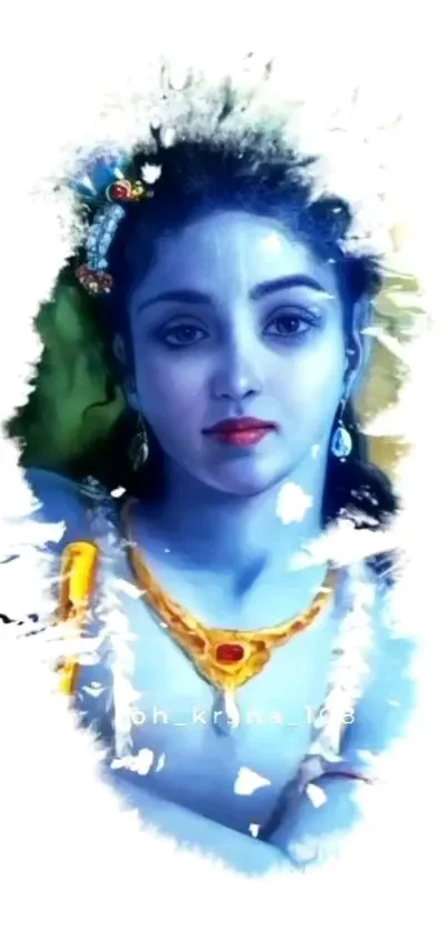 Artistic image of Lord Krishna with a serene blue background.