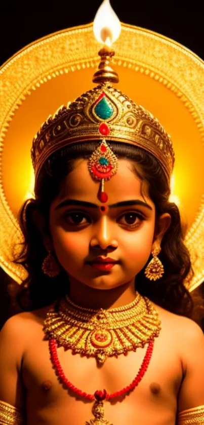 Divine child deity with golden halo.