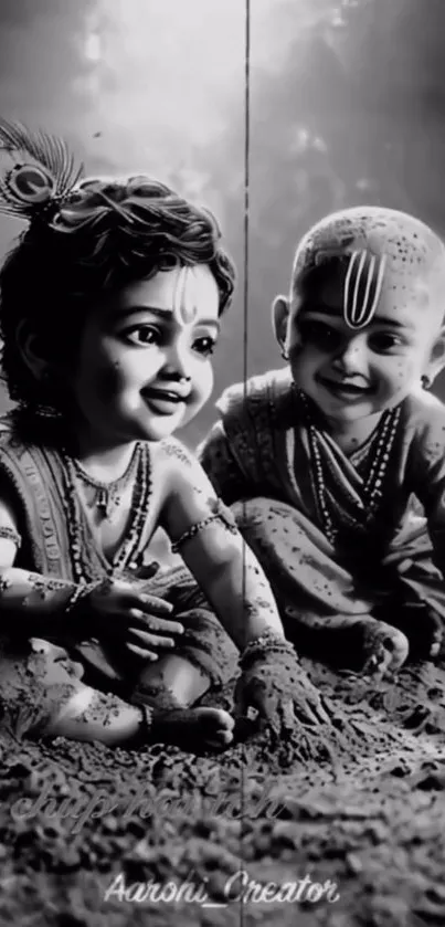 Child Krishna black and white illustration