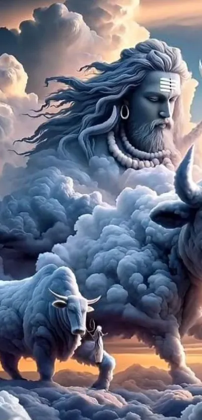 Divine figures emerging from clouds in a serene and spiritual scene.