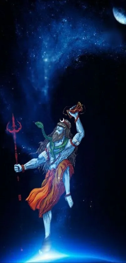 Lord Shiva in a cosmic background, vibrant celestial art for mobile wallpaper.