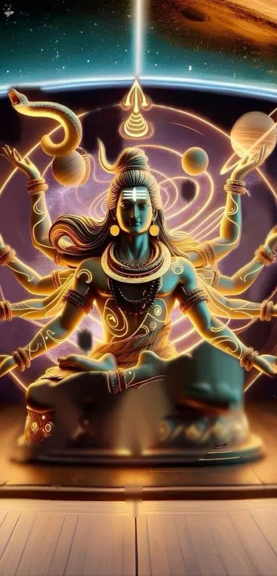 Vibrant cosmic Shiva with celestial background on mobile wallpaper.