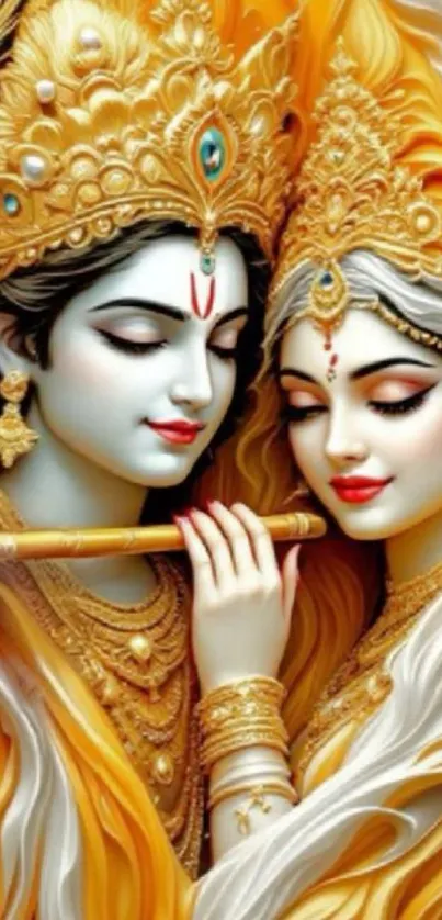 Divine couple artwork with golden hues creating a spiritual ambiance.