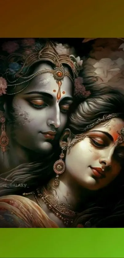 A divine couple art wallpaper with mystical tones and spiritual essence.