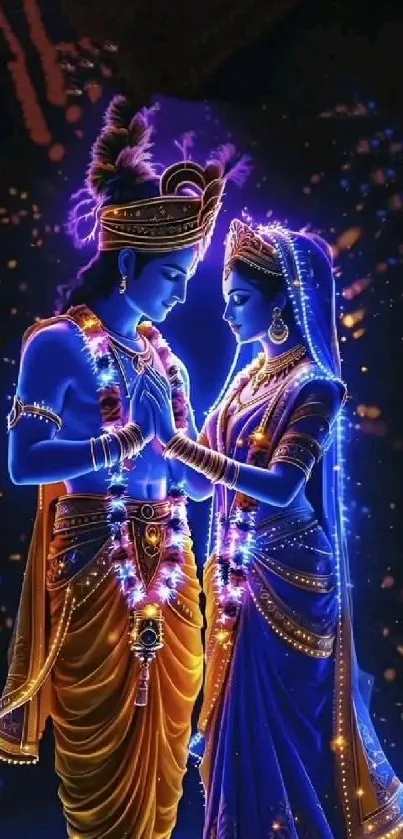 Illustration of a divine couple in vibrant digital art.