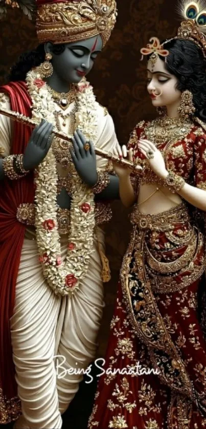 Divine couple engaging in a serene and elegant setting.