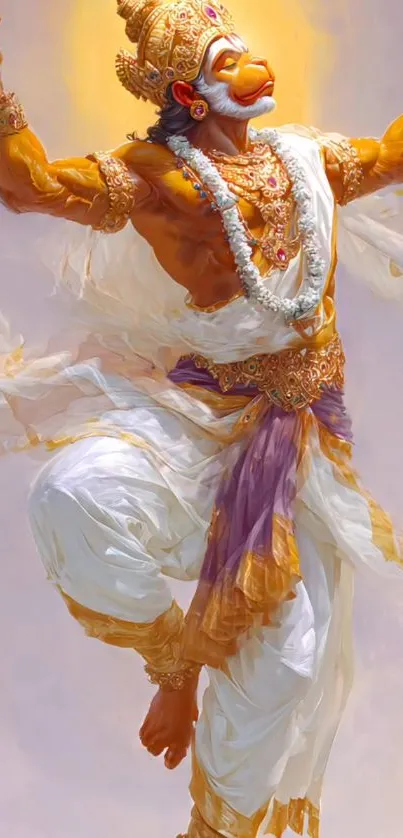 Dancing Hanuman in vibrant art style.
