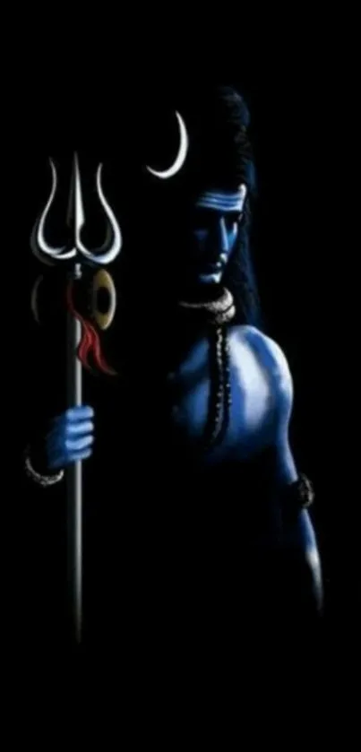 Mobile wallpaper of Lord Shiva in dark hues with a trident.