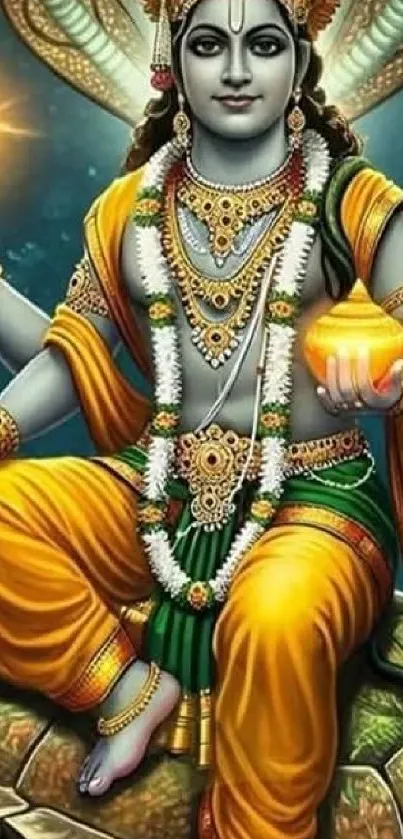 Vibrant deity digital art with colorful symbolism and spiritual essence.