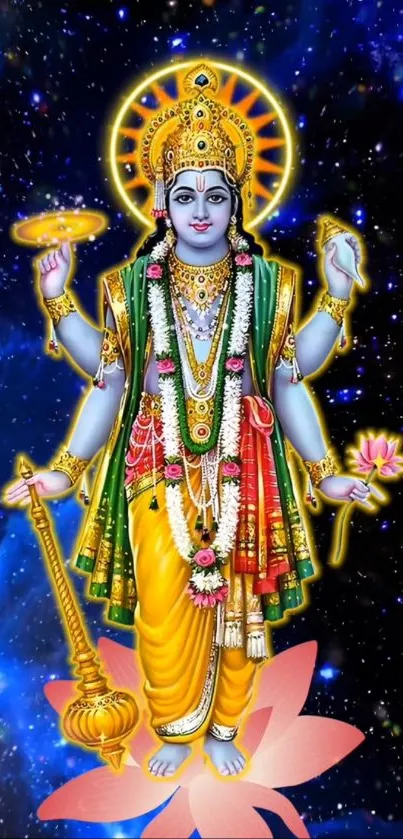 Vibrant cosmic deity in celestial attire.